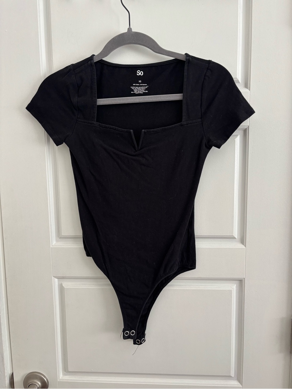 SO Black Square Neck Short Sleeve Bodysuit with Notch Detail